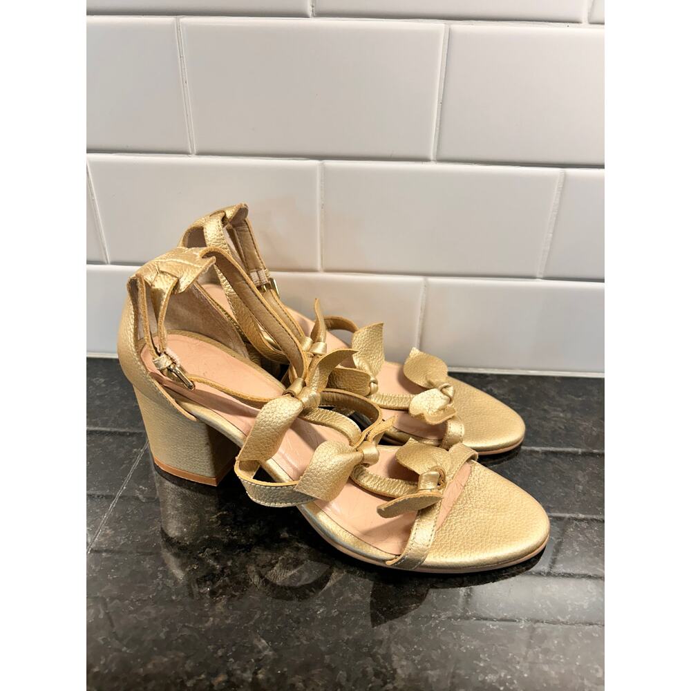 Velez Women's Bow-Detailed Genuine Metallic Leather Sandals‎ Gold Size 37